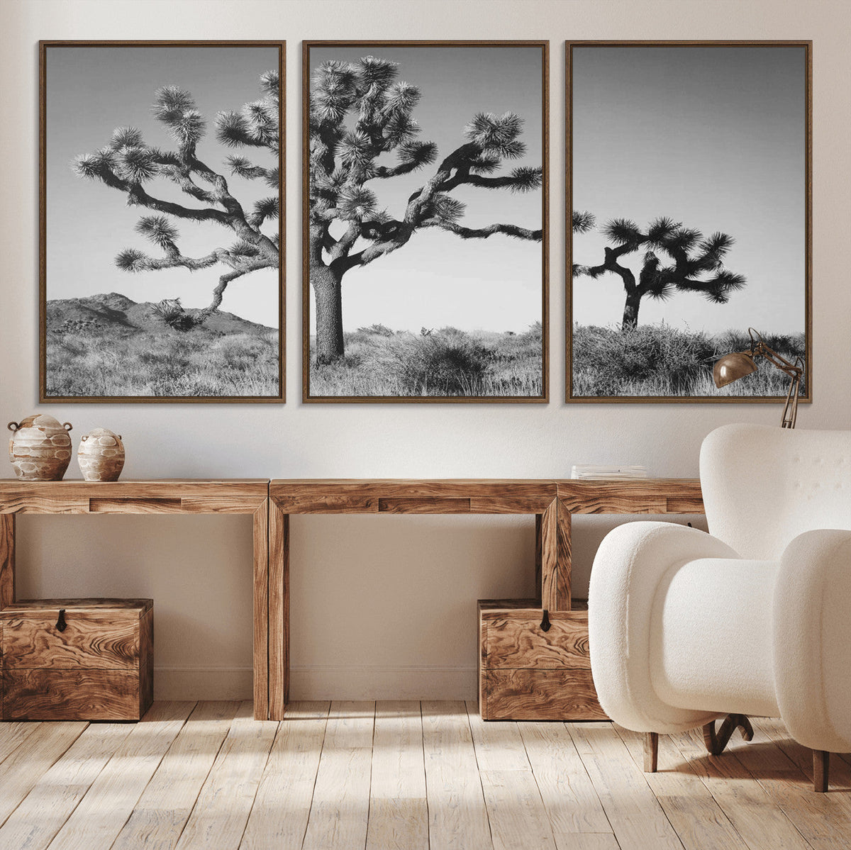 Joshua Tree Wall Art Canvas Print – Framed Monochrome Desert