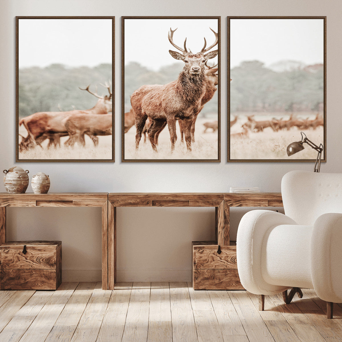 Rustic Nature Wall Art Canvas Print – Stag Woodland Framed