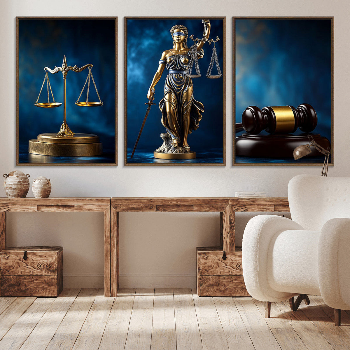 Justice Scales Statue Wall Art, Lady Justice Canvas Print,