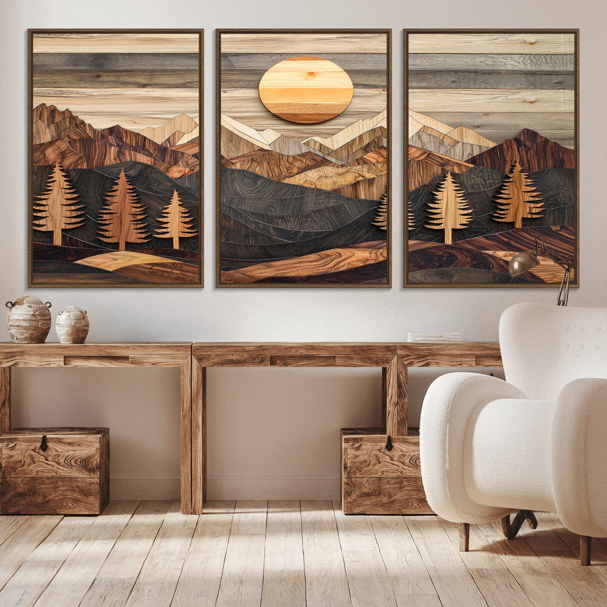 Wood Mountain Wall Art Canvas Print – Layered Forest and