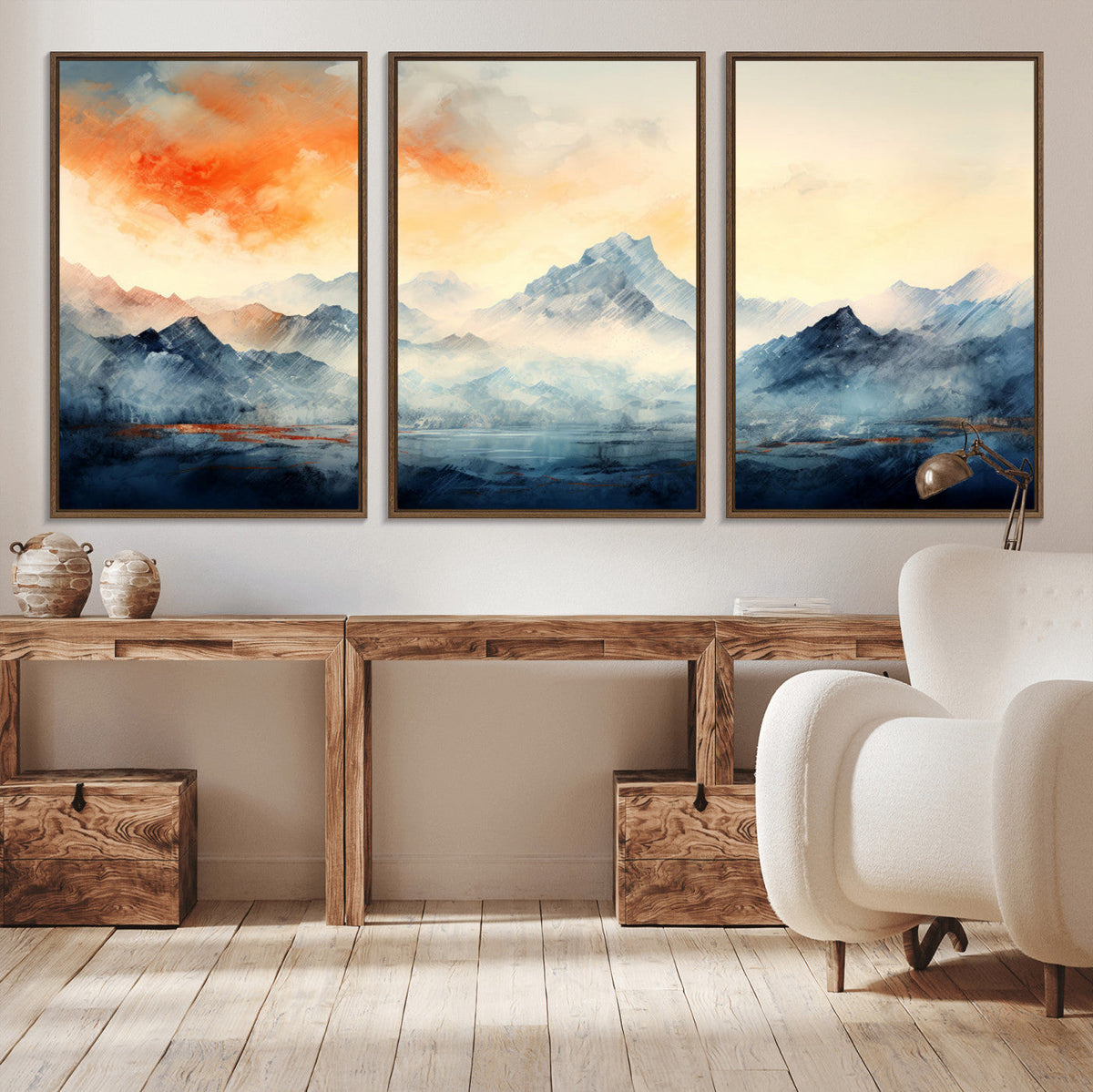 Warm Clouds Abstract Mountain Wall Art Canvas Print
