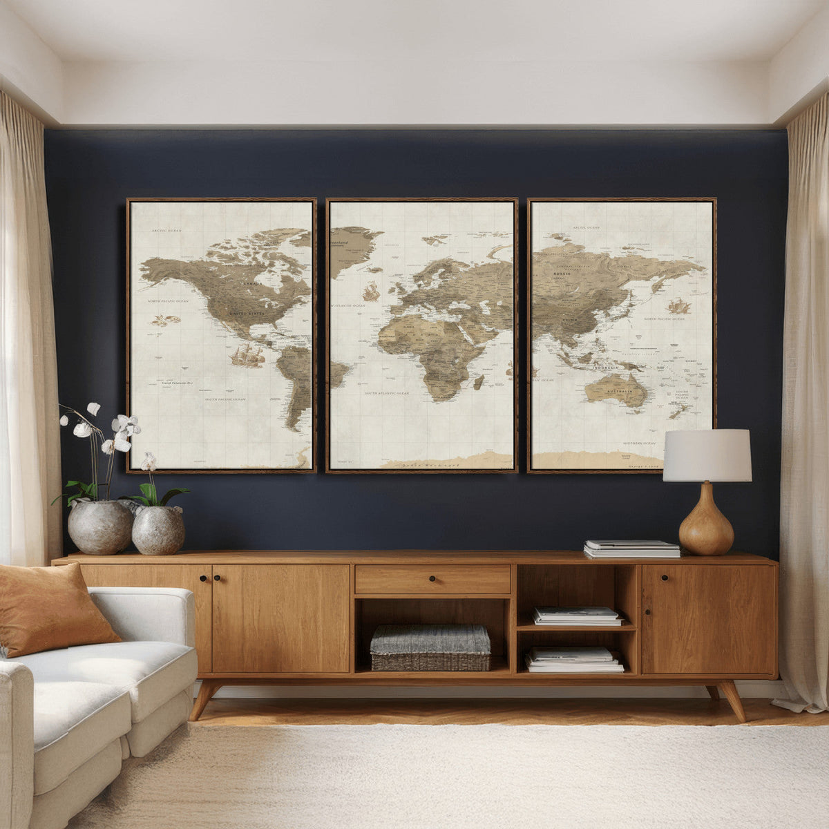 Detailed World Map Wall Art Canvas Print