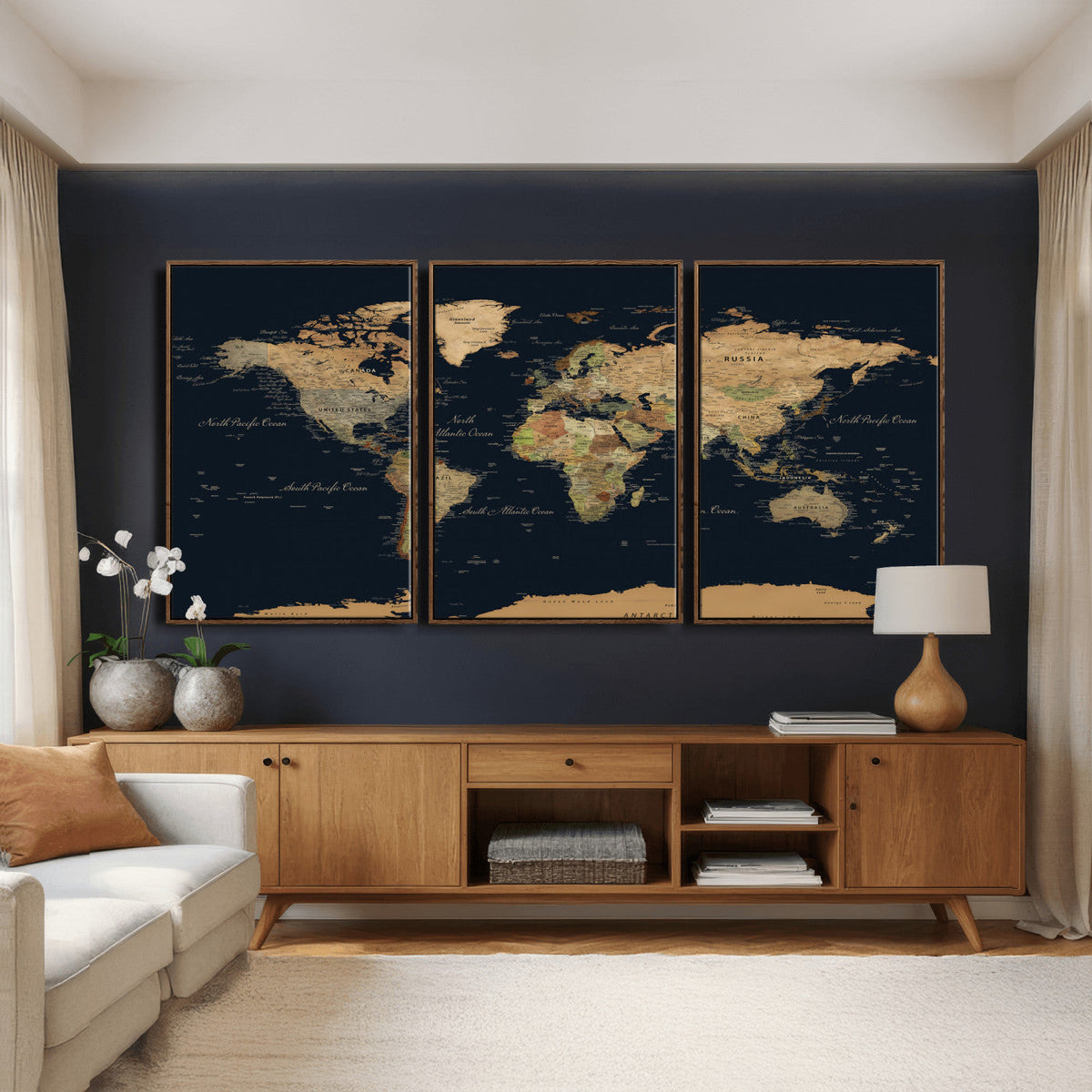 Vintage World Map Canvas on the Dark Background Wall Art