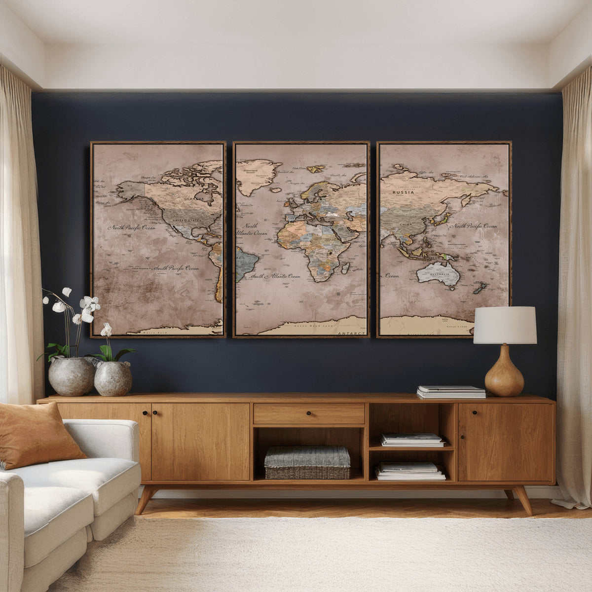 Grunge World Map Canvas Wall Art - Vintage Aged World Map