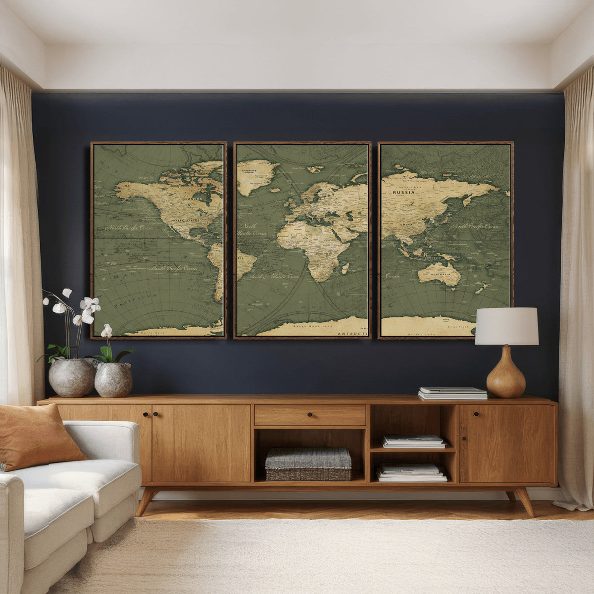 Large World Map Canvas Wall Art Print for Study Room Decor -