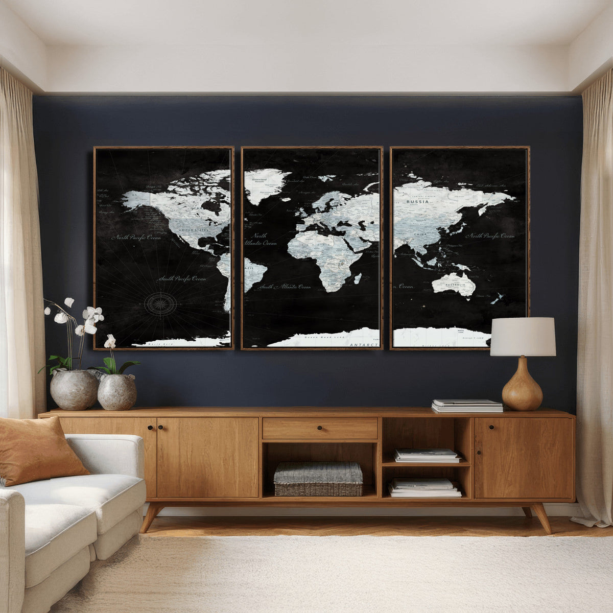 World Map Canvas Print – Framed Push Pin Wall Art, Color