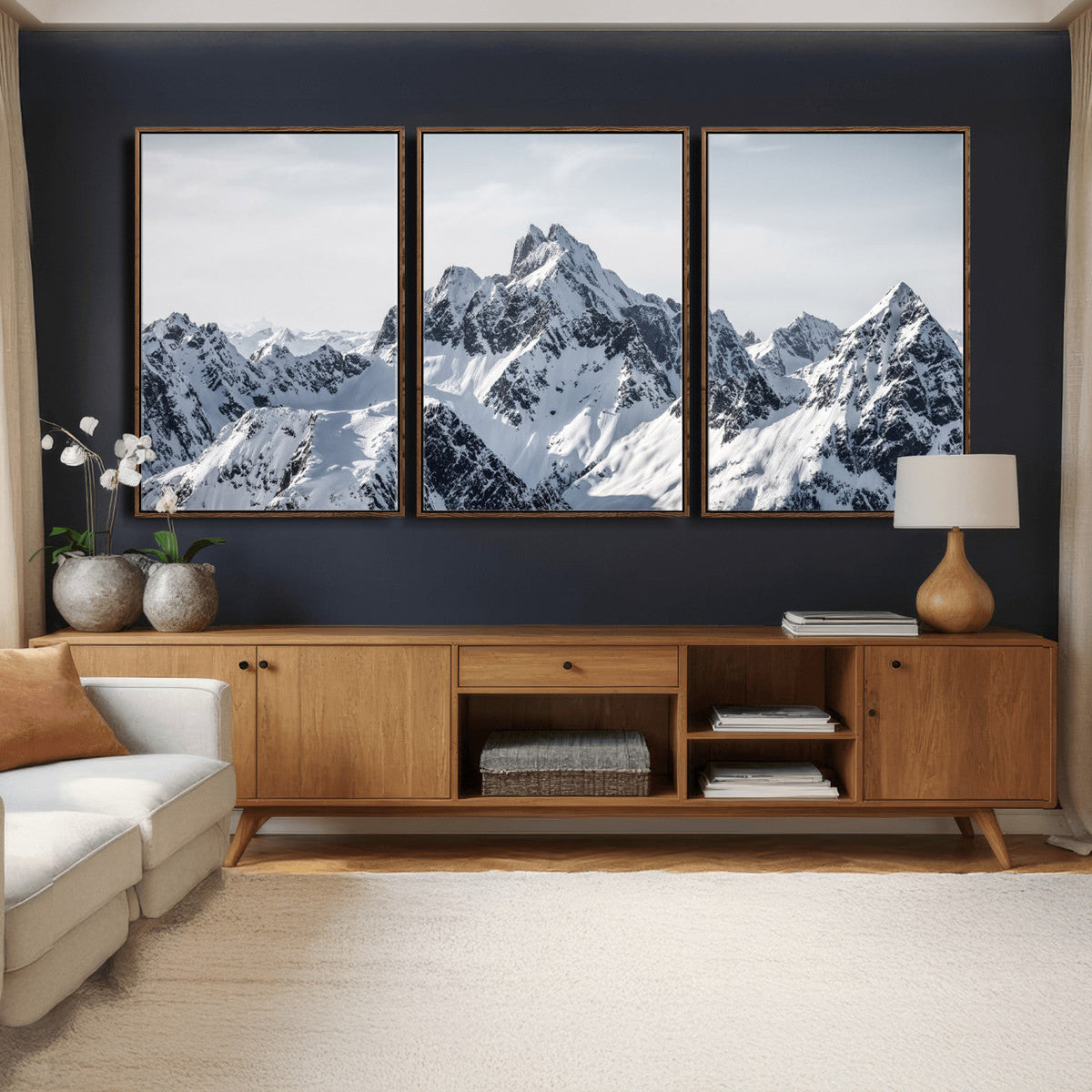 Snowy Mountain Range Canvas Print, Alpine Peaks Landscape