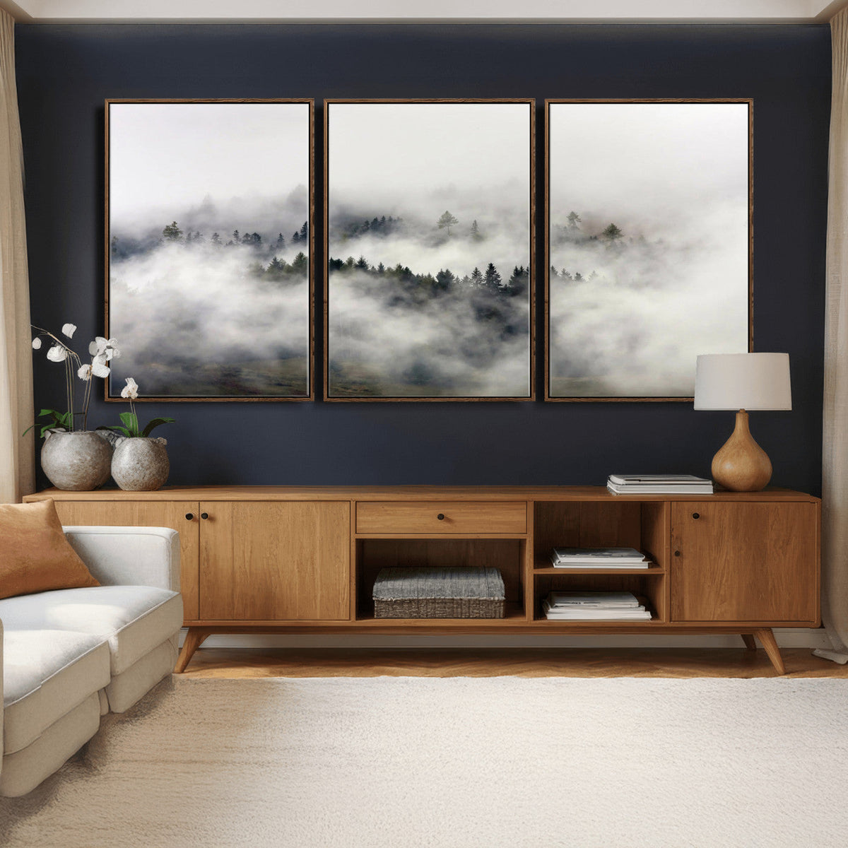 Foggy Forest Wall Art Canvas Print, Misty Pine Tree