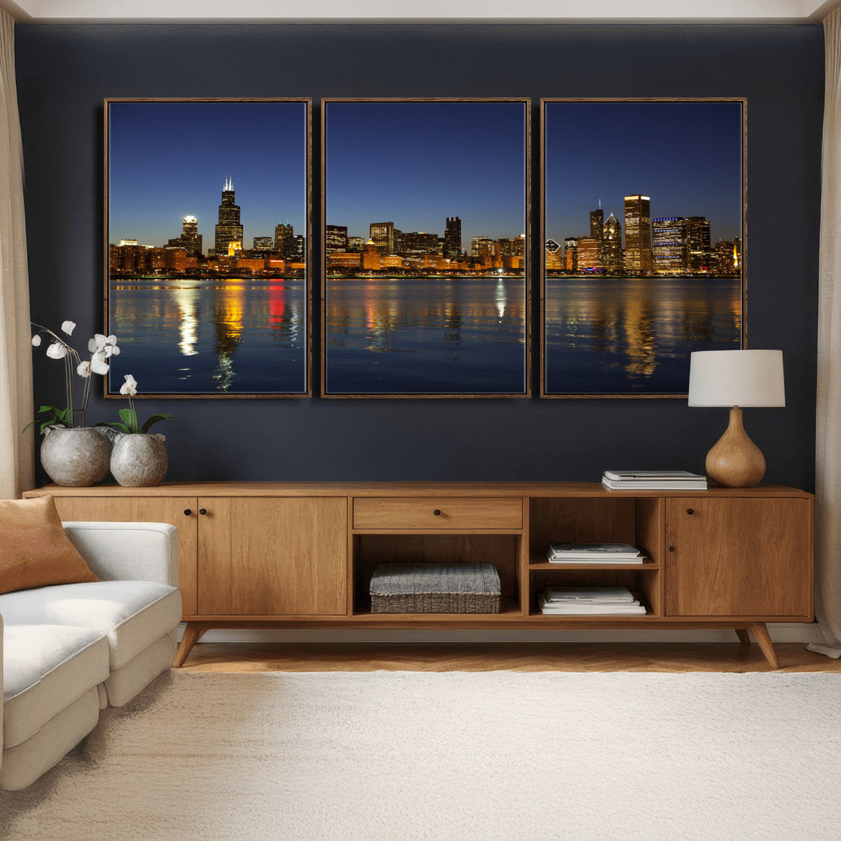 Chicago Wall Art Canvas Print - Chicago City Downtown Night