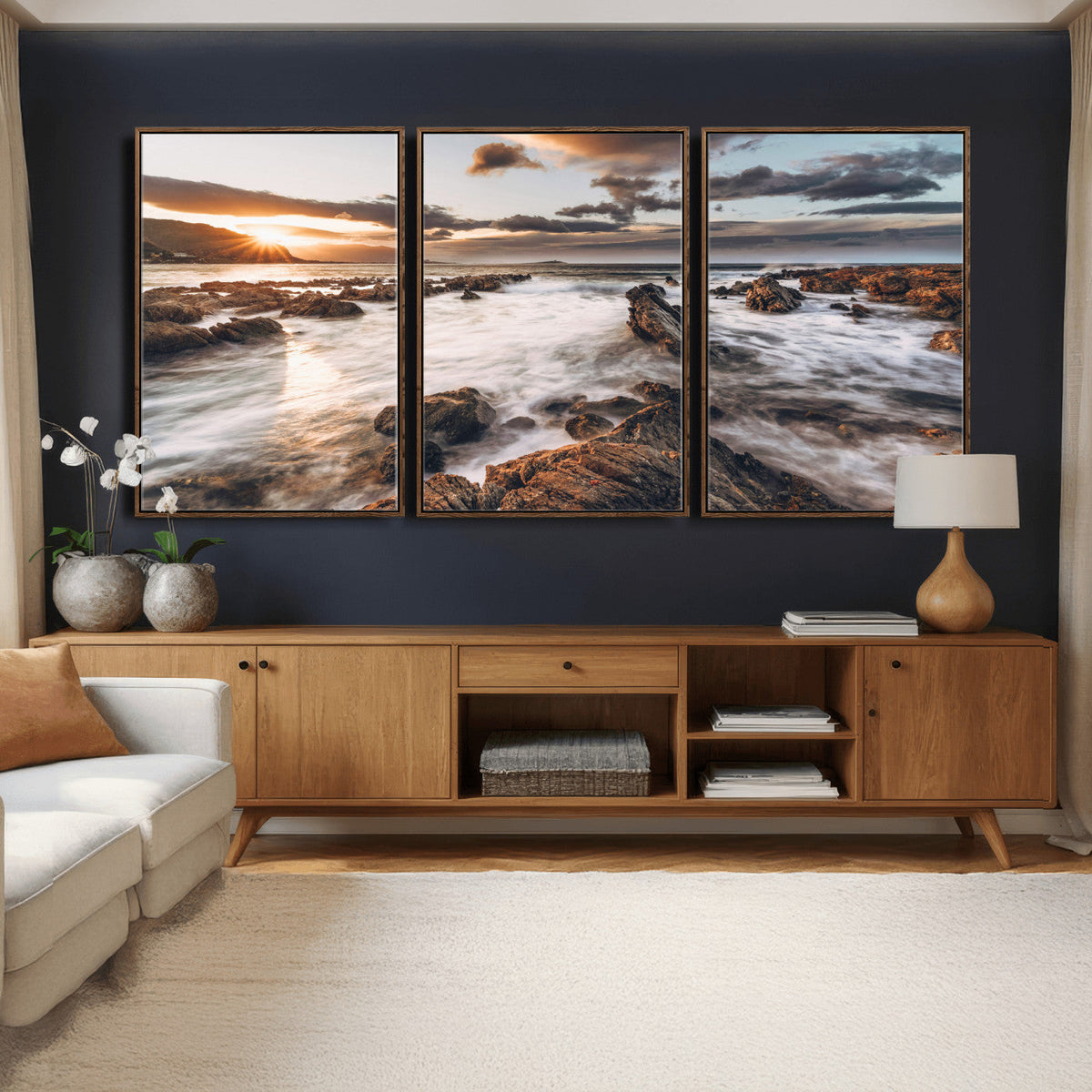 Rocky Coast Ocean Sunset Wall Art Canvas Print, Dramatic