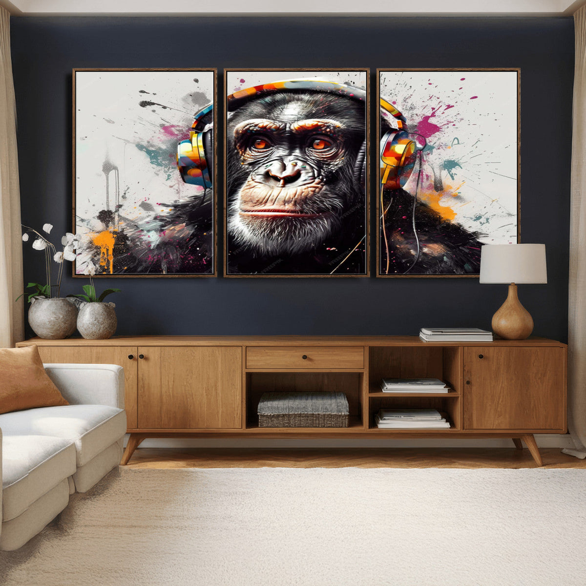 Dj Monkey Wall Art Canvas Print – Colorful Pop Art Banksy