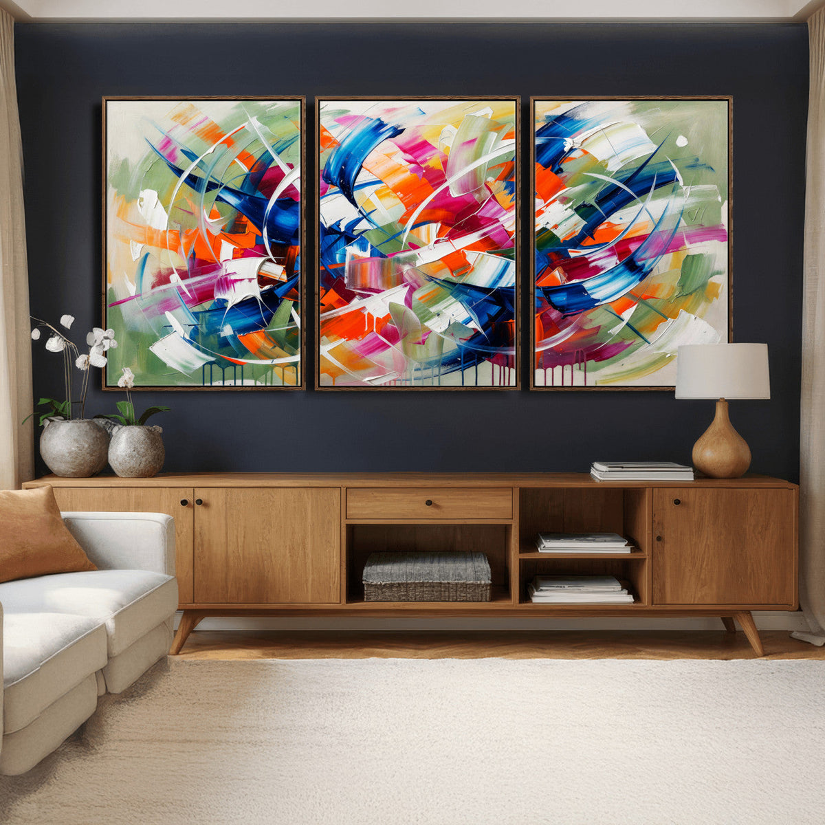 Geometric Abstract Wall Art Canvas Print, Orange Blue