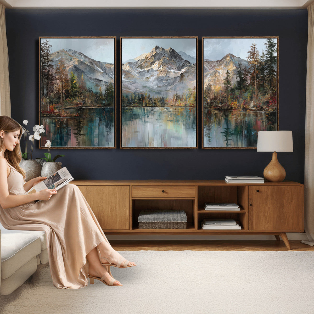 Drip Style Forest Lake Gold Art — Abstract Expressionist