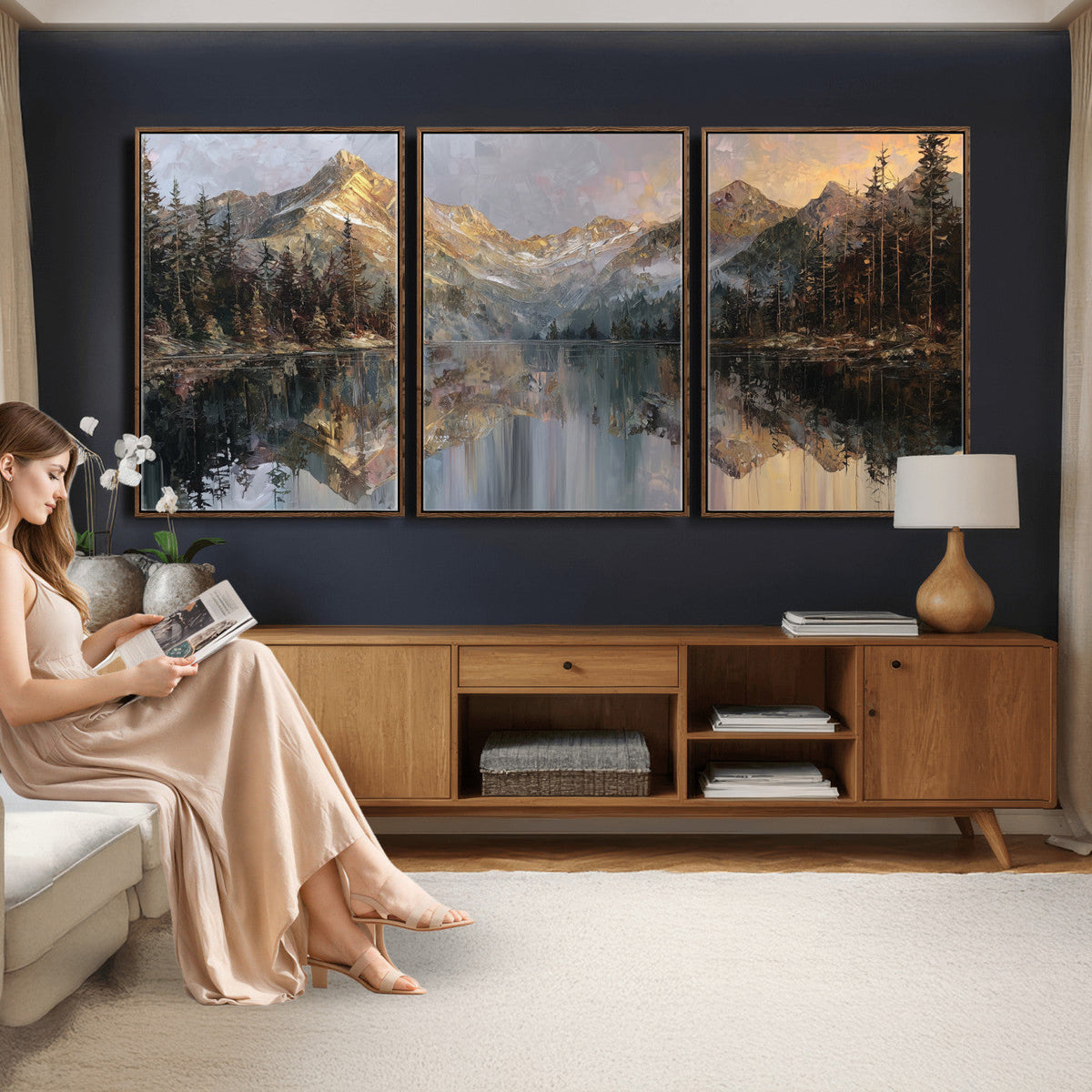 Drip Style Forest Lake Gold Art — Abstract Expressionist