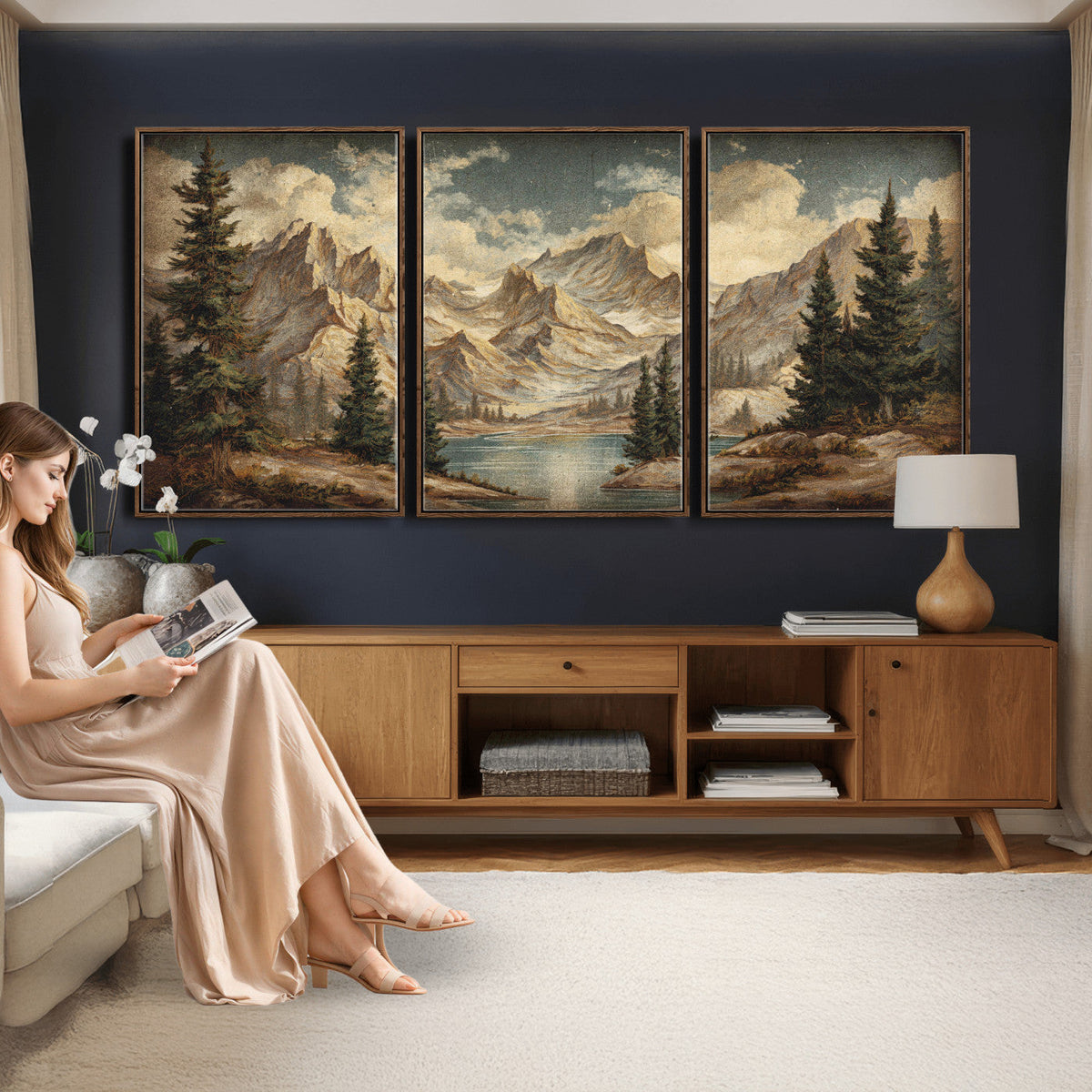 Drip Style Forest Lake Gold Art — Abstract Expressionist