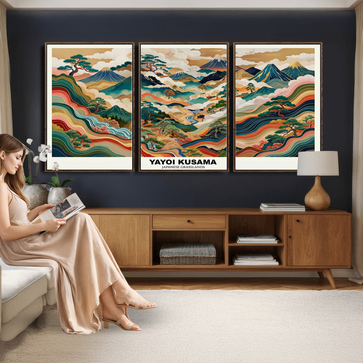 Japanese Grasslands Canvas Wall Art, Kusama Inspired