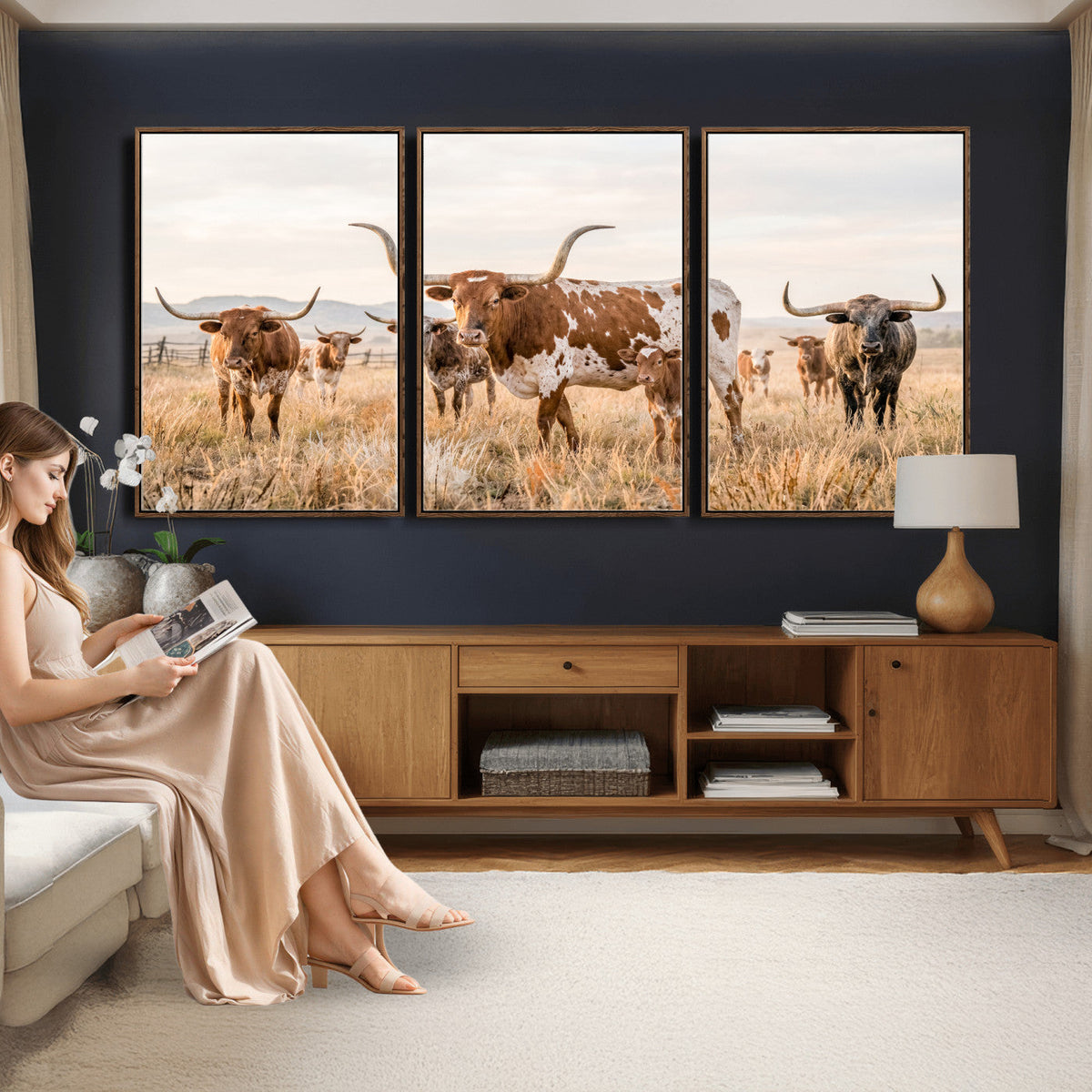 Texas Longhorn Canvas Wall Art, Rustic Farm Animal Photography Print, Farmhouse Country Decor, Western Ranch Art