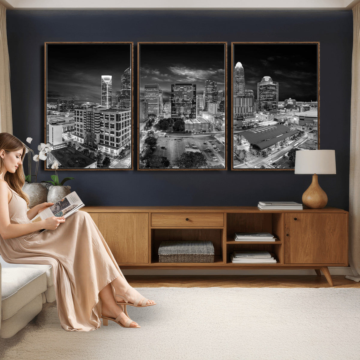 Charlotte Skyline Canvas Wall Art Print – North Carolina Cityscape Photography Print