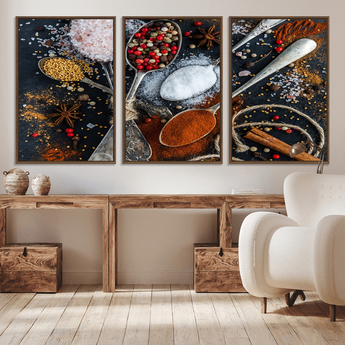 Spices and Seasonings Canvas Wall Art – Colorful Triptych