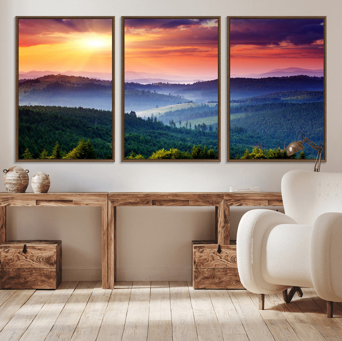 Mountain and Sunset Wall Art Canvas Print