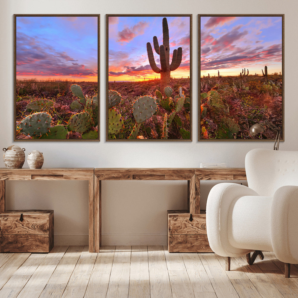 Arizona Desert Wall Art Canvas Print - Framed Deser Sunset