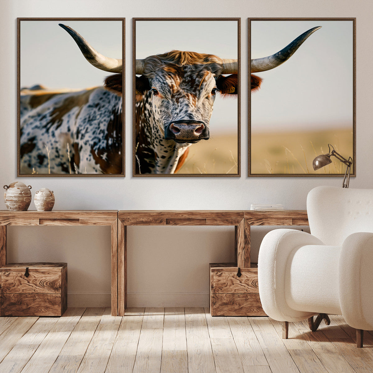 Texas Bull Longhorn Wall Art Canvas Print for Farm House