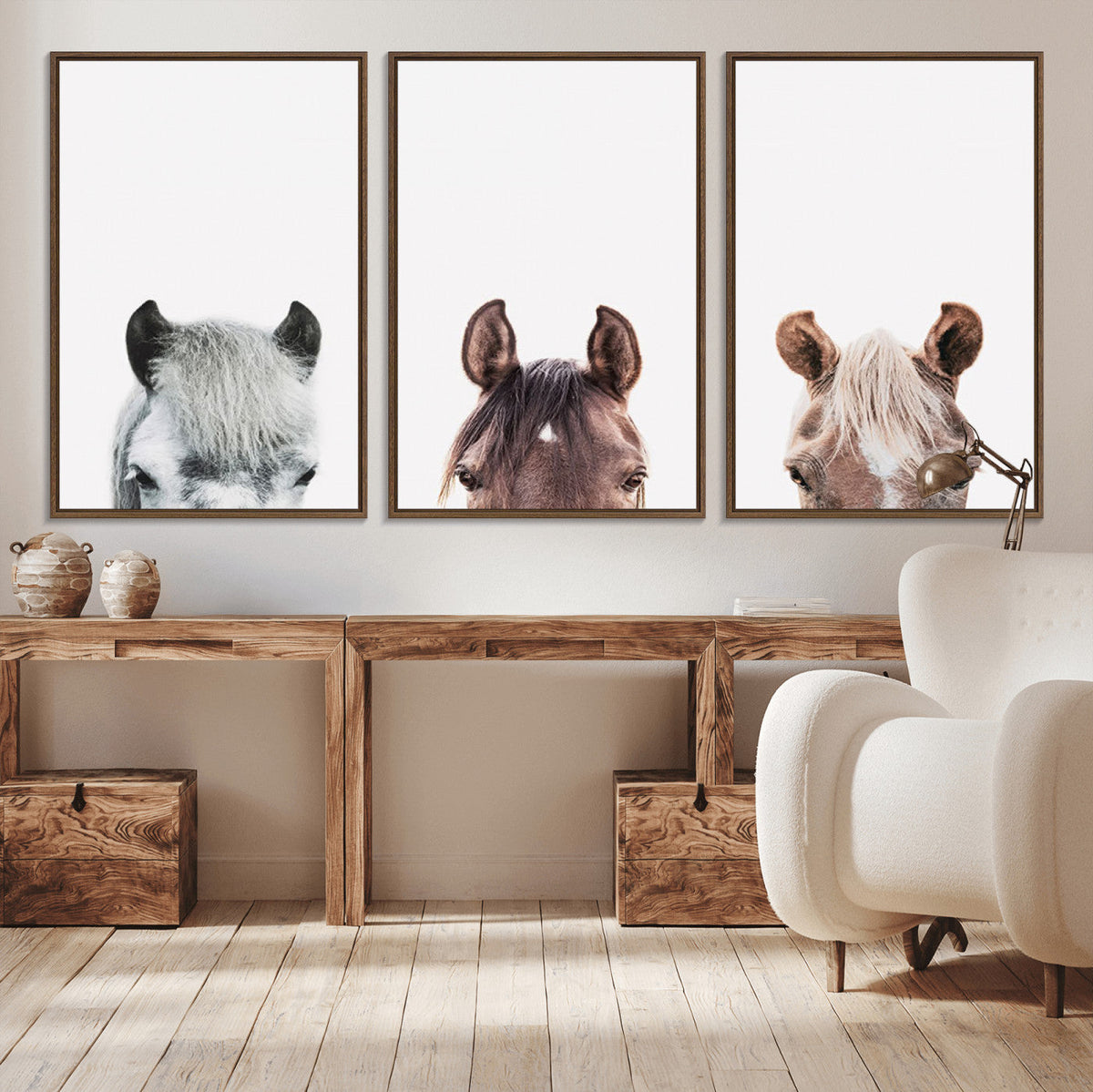 Horse Wall Art - Minimalist Horse Triptych Wall Art – Modern