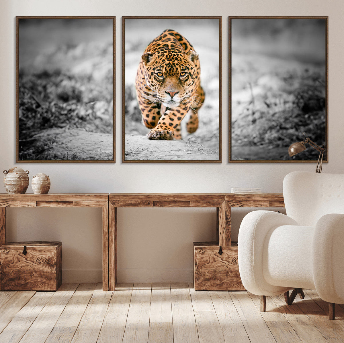 Jaguar Wall Art Canvas Print - Majestic Big Cat in Focused