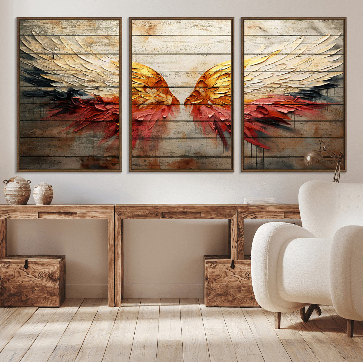 Abstract Angel Wings Canvas Wall Art – Framed and Ready to