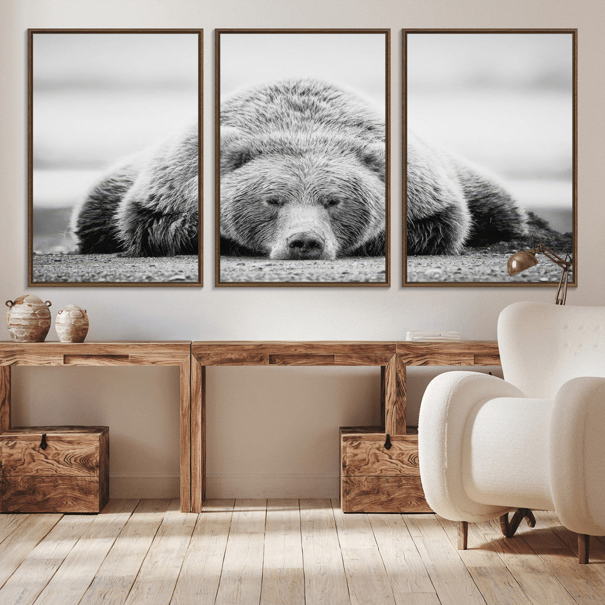Resting Grizzly Bear Wall Art Canvas Print – Majestic Lazy