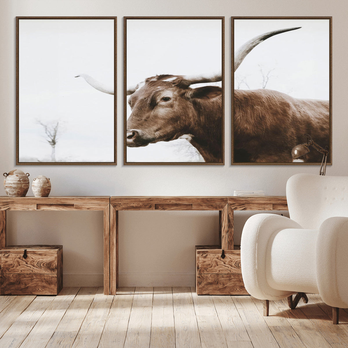 Rustic Bull Wall Art Canvas Print – Modern Longhorn