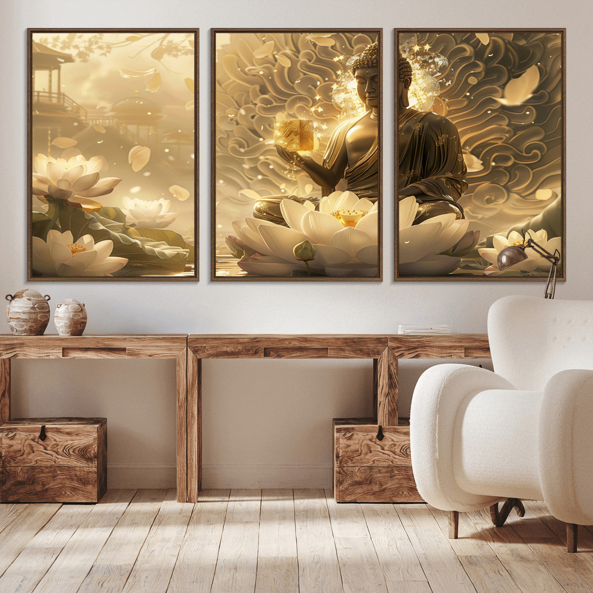 Golden Buddha Wall Art | Yoga Room Decor and Meditation Room