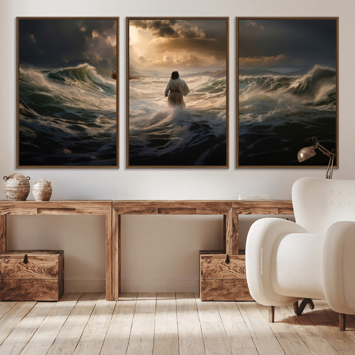 Jesus Walking on Water Wall Art Canvas Print - Religious