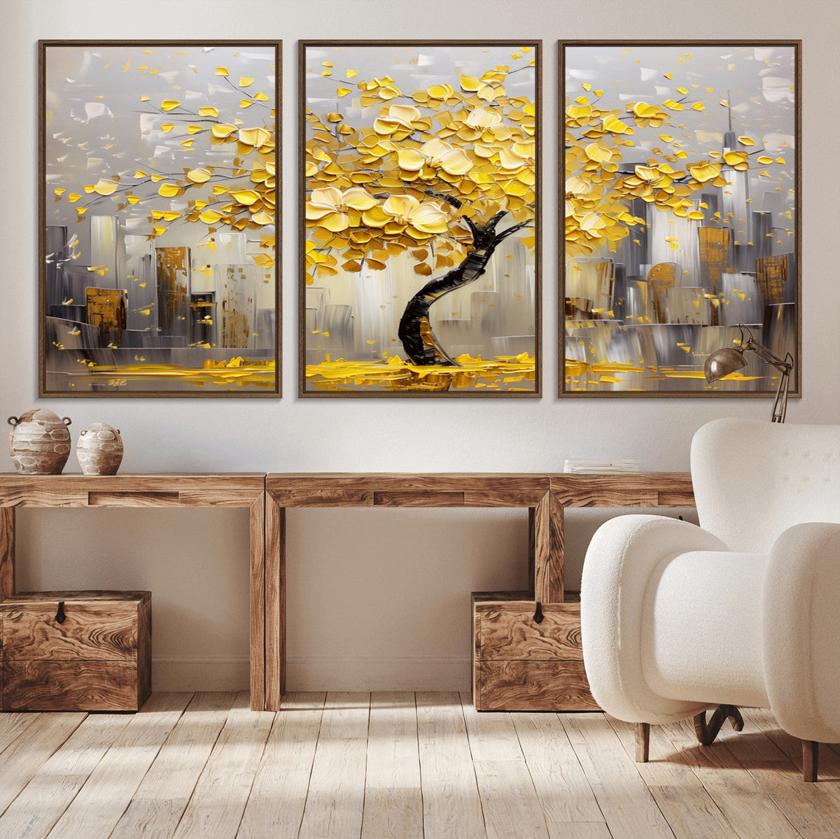 Golden Tree Canvas Print | Abstract Wall Art for Modern