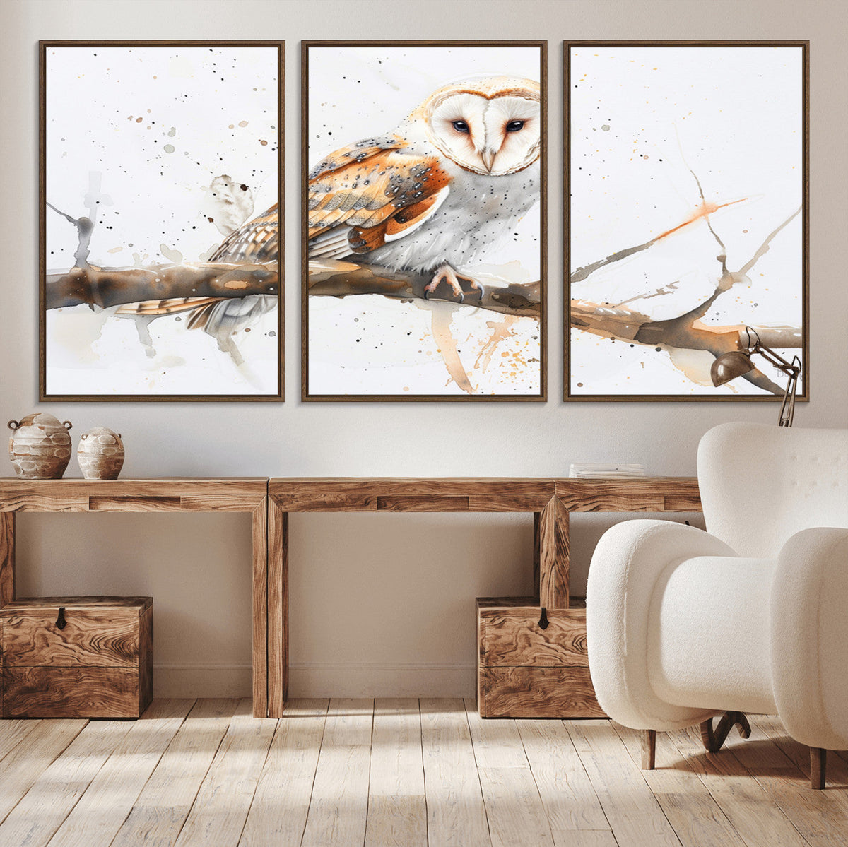 Barn Owl Wall Art on Branch | Stunning Canvas Print for
