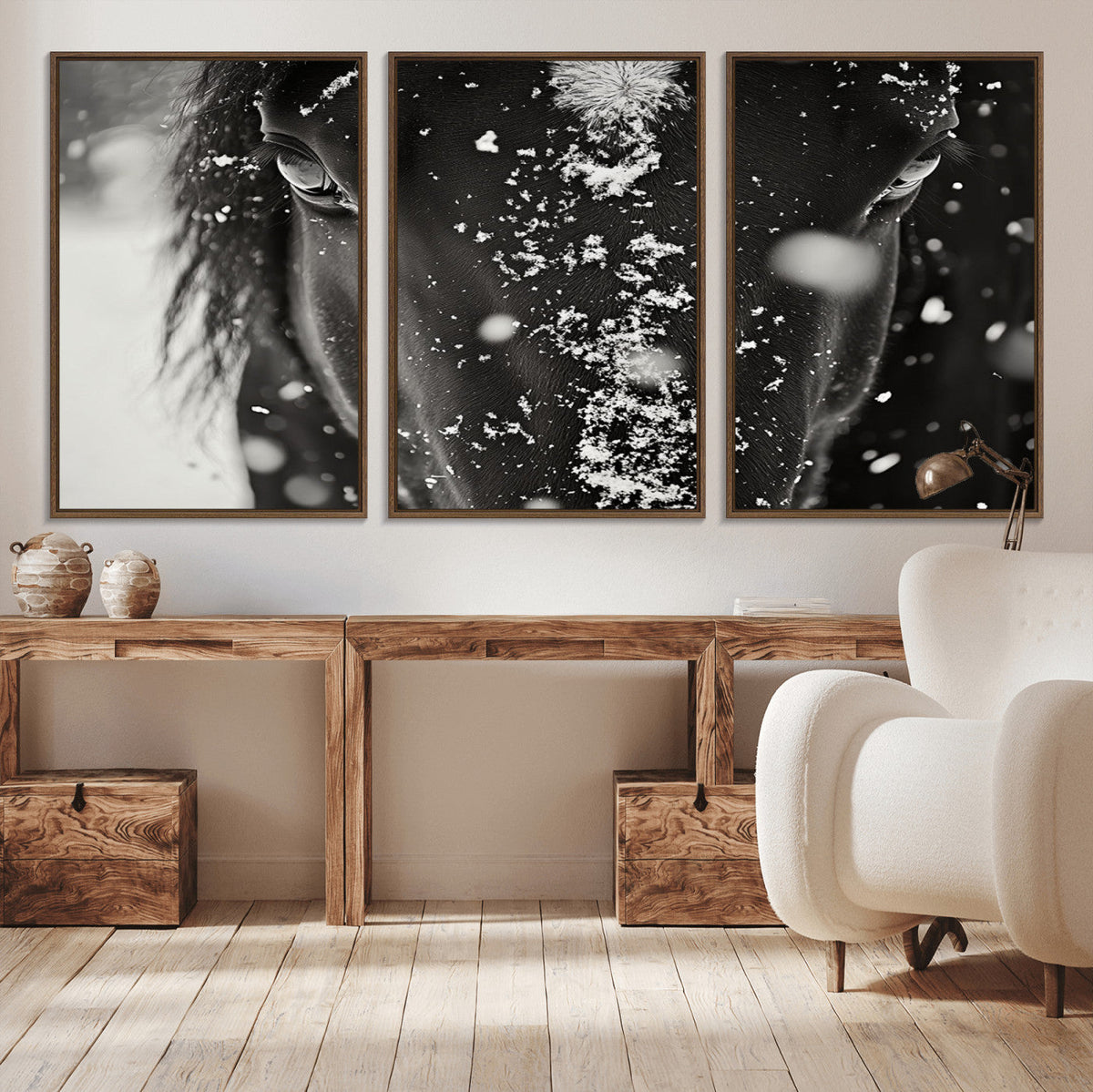 Winter Horse Snow Wall Art Canvas Print