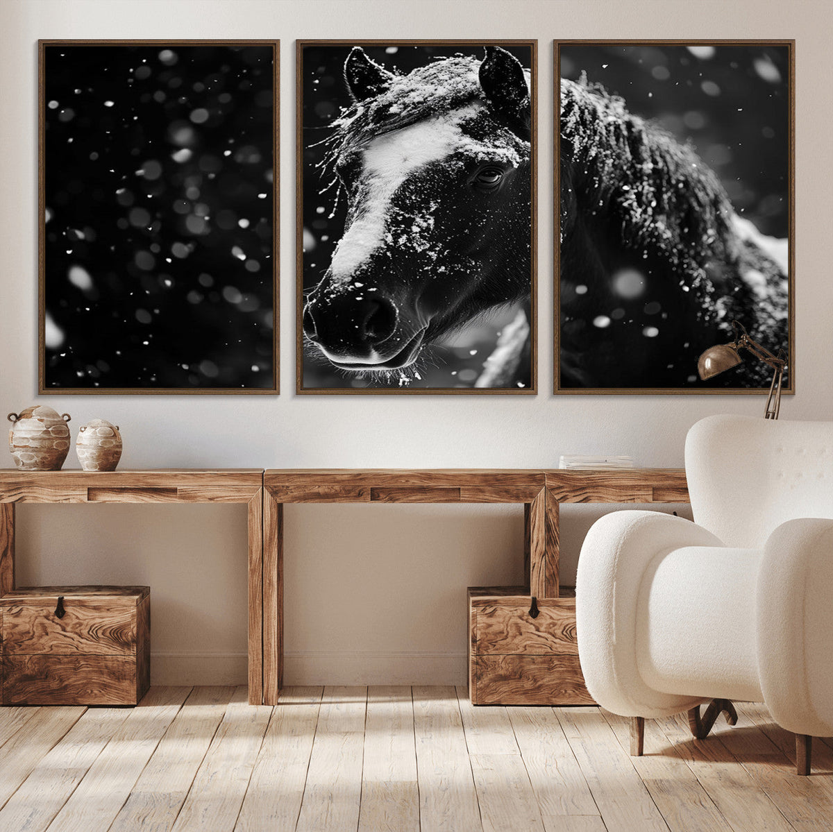 Winter Horse Wall Art | Black and White Horse Print | Ready