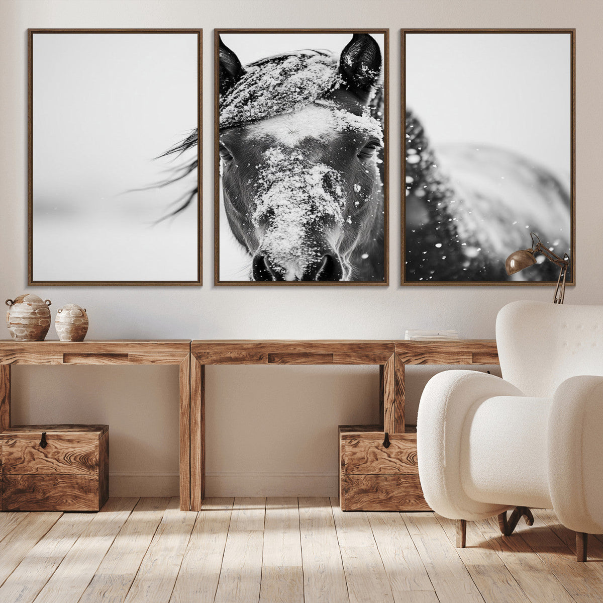 Western Wall Art | Black and White Winter Horse Wall Art |