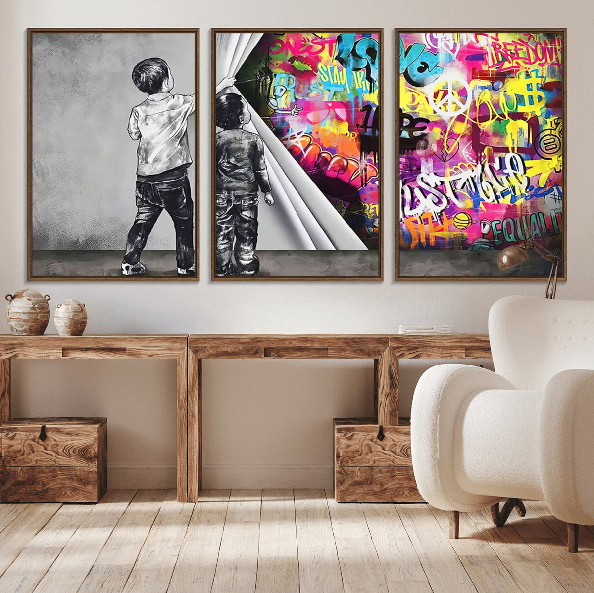 Banksy Print - Street Art Canvas Wall Art - Kids Revealing