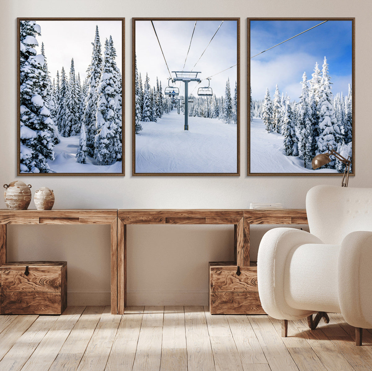 Winter Ski Lift Wall Art Print - Landscape Wall Art | Snowy