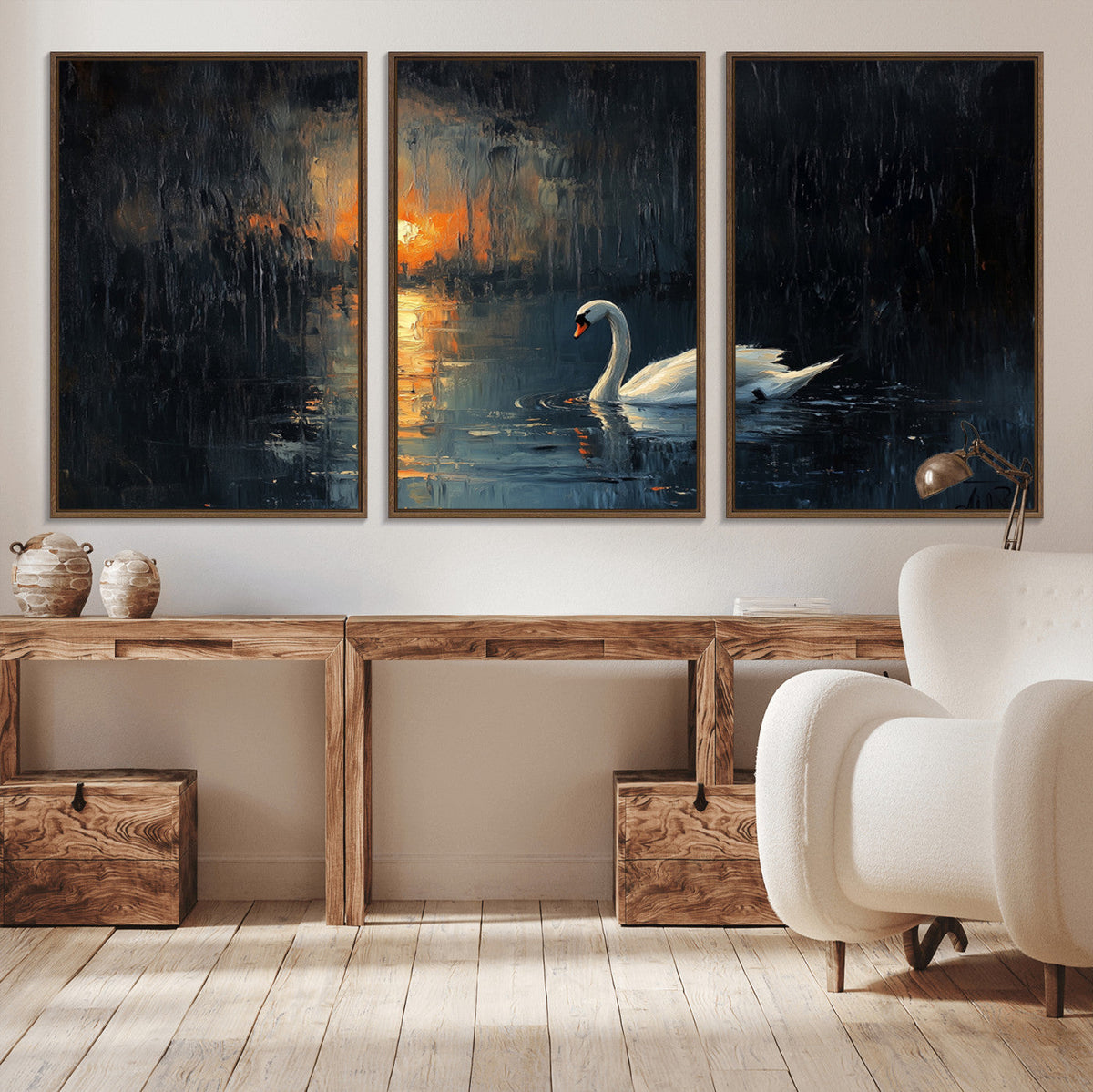 Abstract Swan on Water Wall Art Canvas Print - Elegant