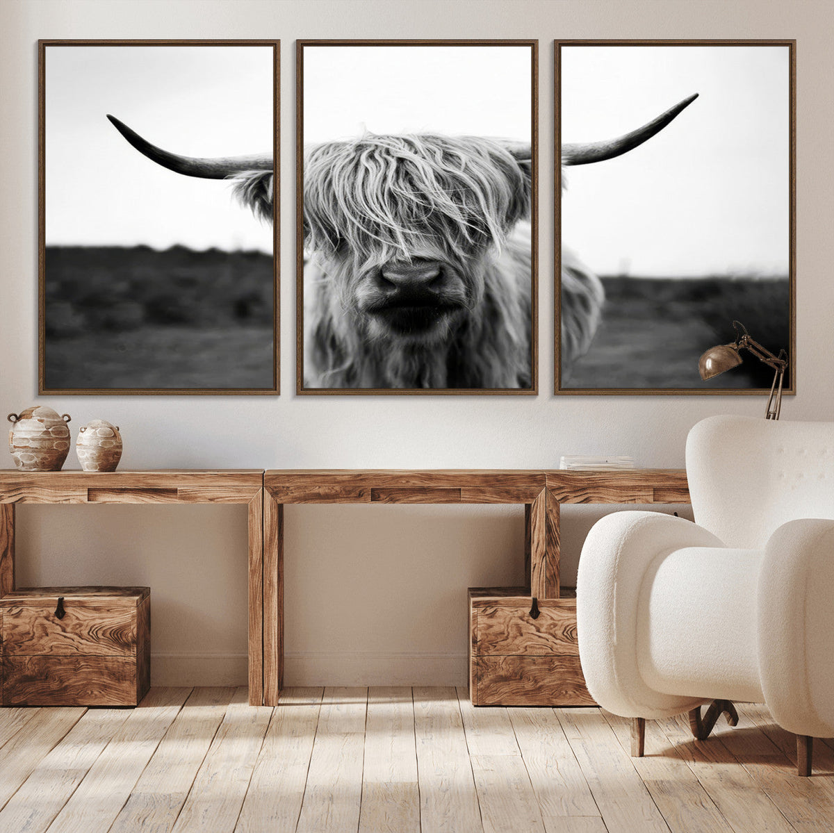 Highland Cow Wall Art | Black and White Farmhouse Decor |