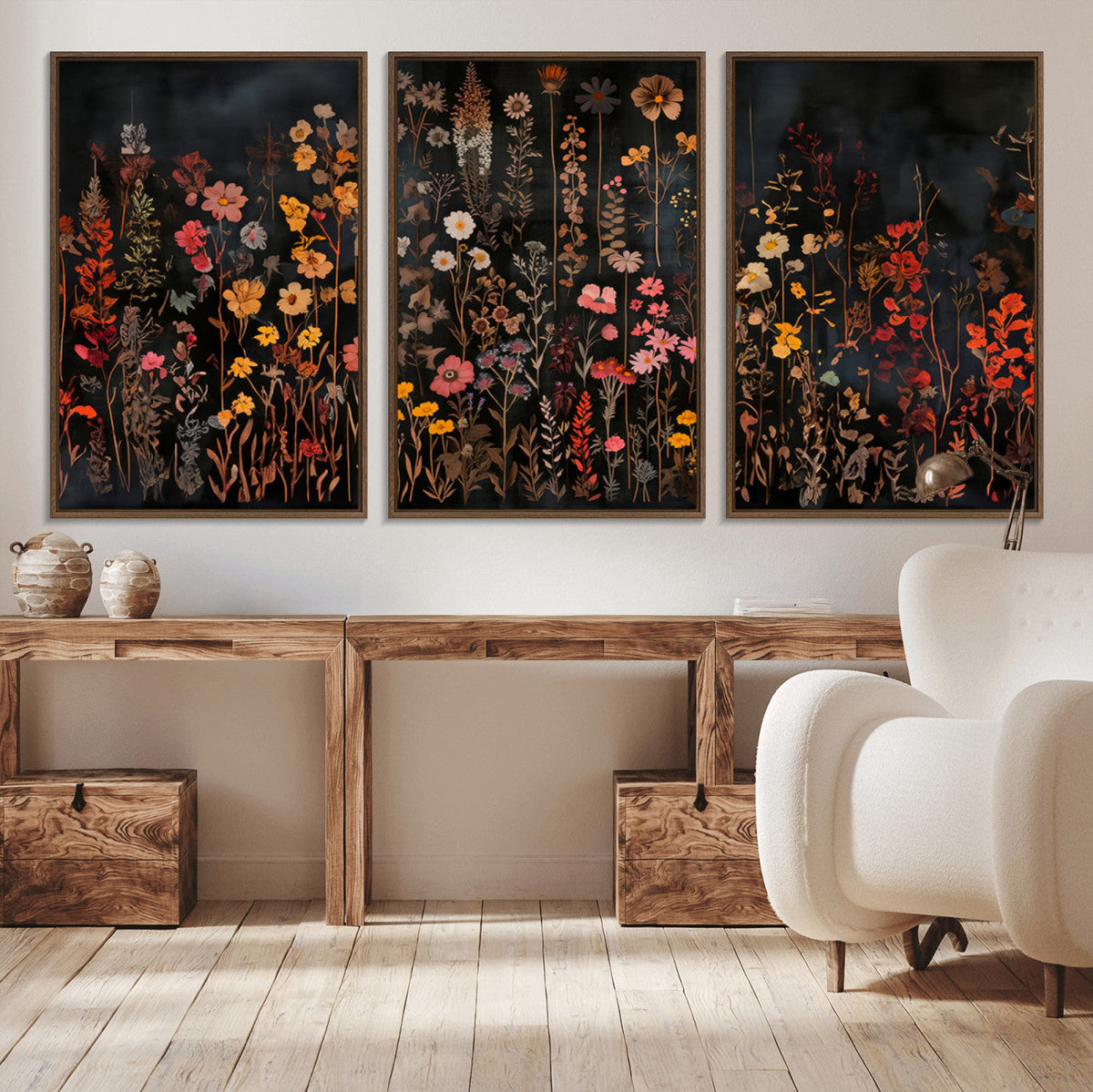 Large Floral Painting Print Illustration Flowers Canvas Wall
