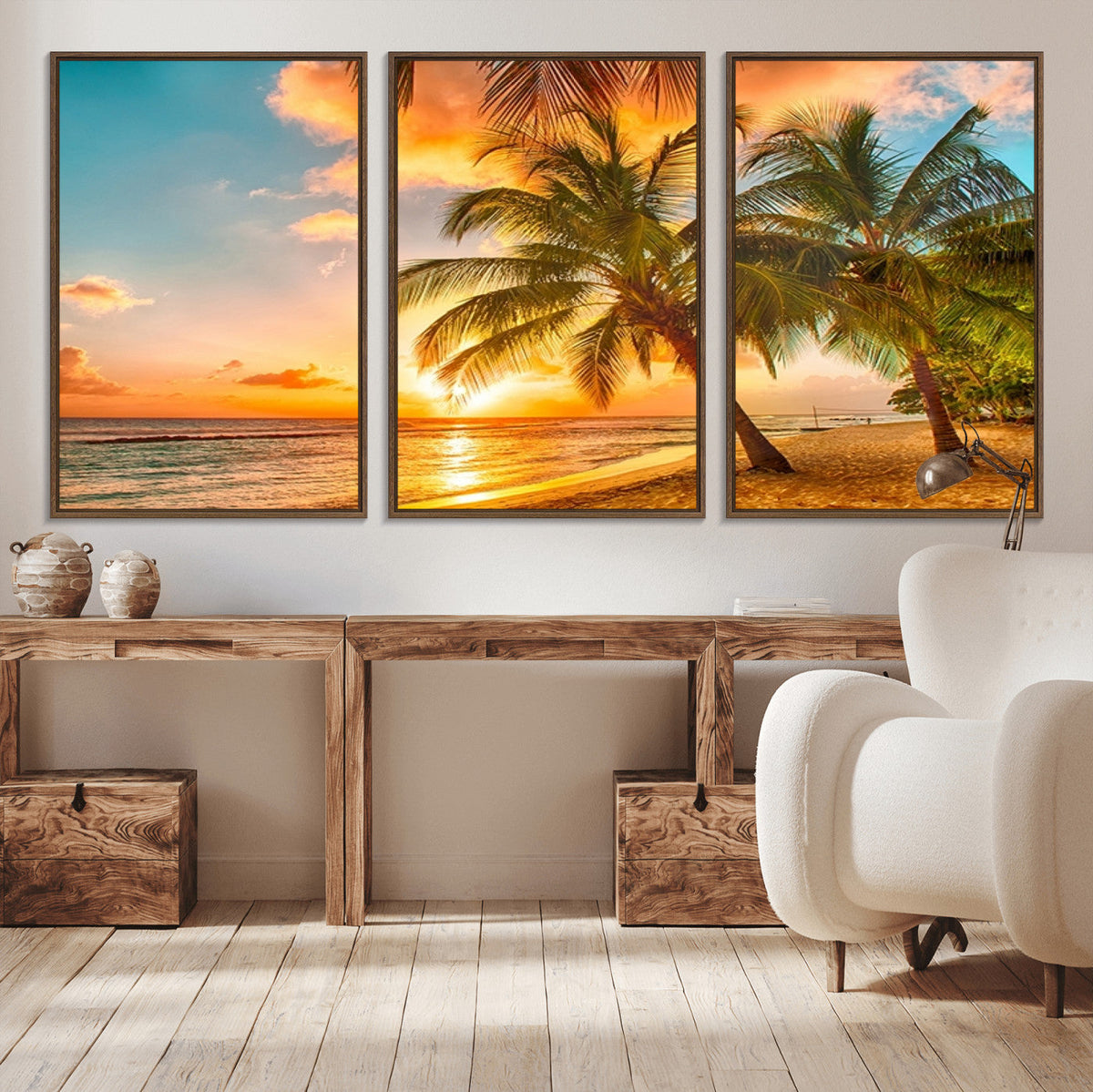 Tropical Sunset Beach Canvas Wall Art Print – Vibrant Palm