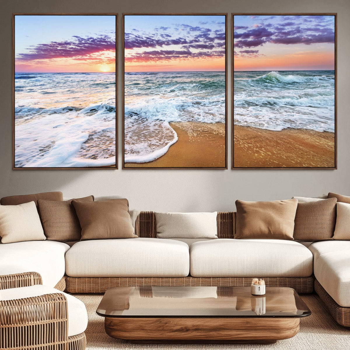 Coastal Sunset Art Beach Canvas Wall Art Print | Ocean Waves