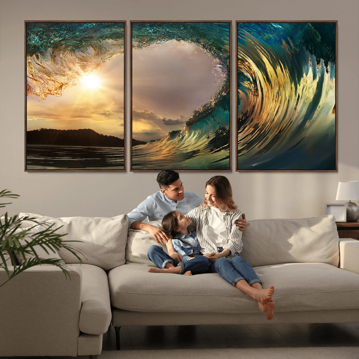 Golden Wave Sunset Canvas Print – Large Coastal Wall Art for