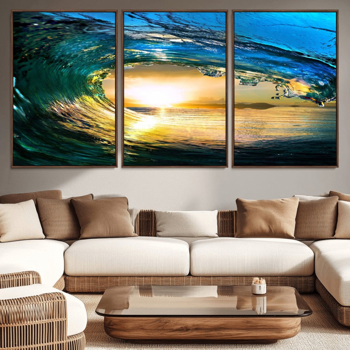 Ocean Wave at Sunset Canvas Art, Large Wall Print of Vibrant