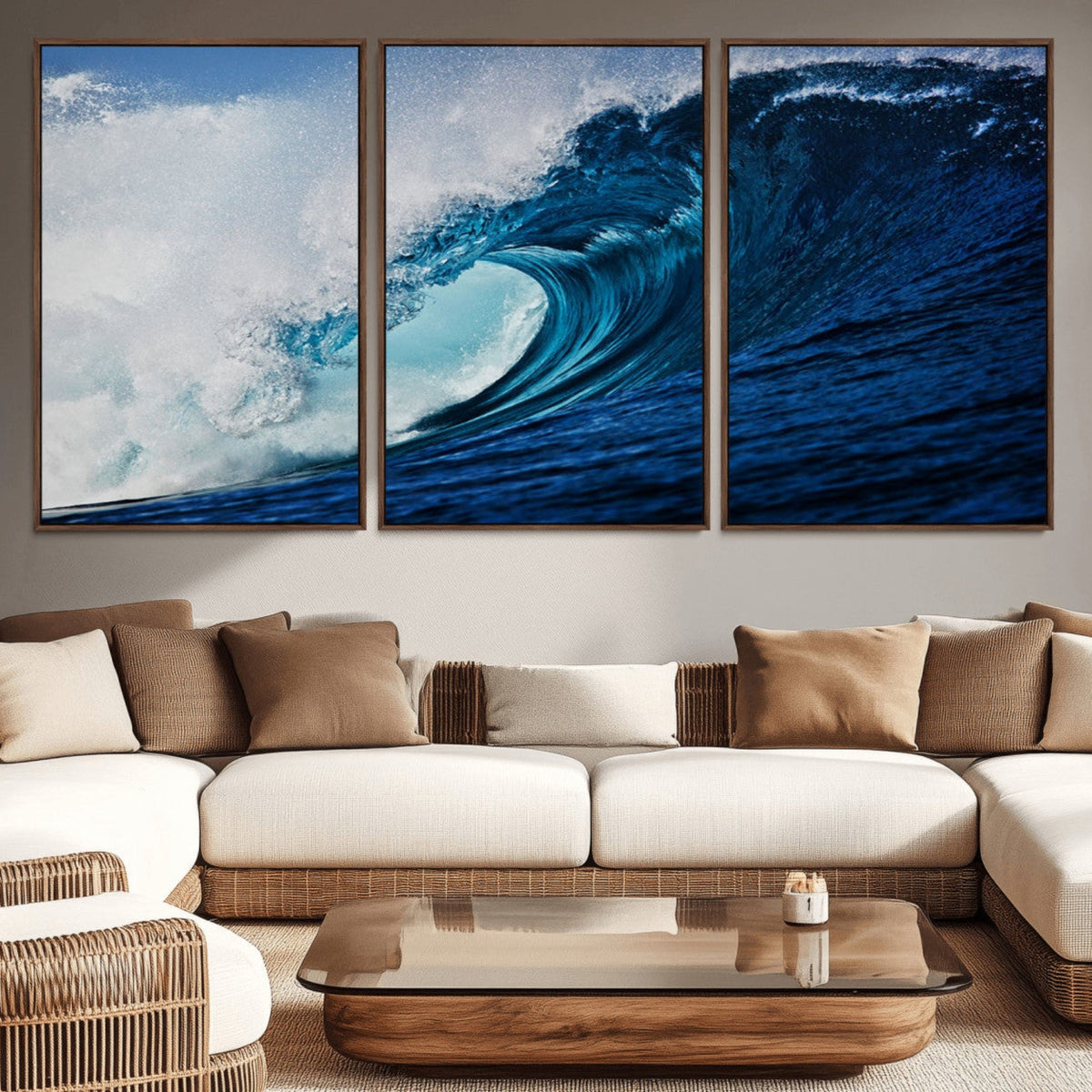 Ocean Wave at Sunset Canvas Art, Large Wall Print of Vibrant