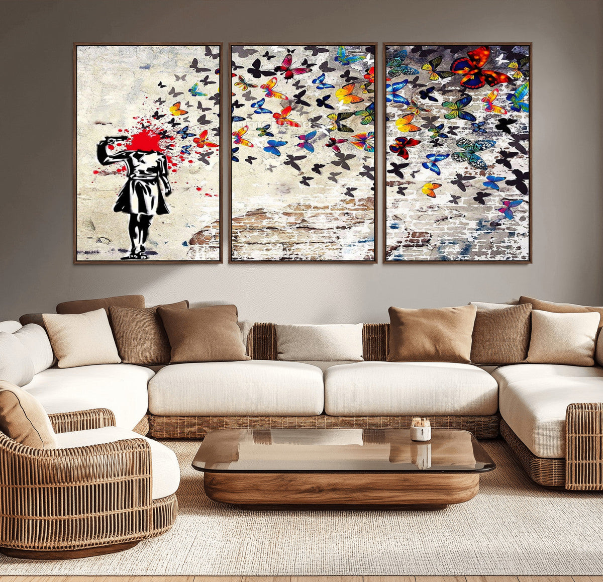 Banksy Art Butterfly Girl Explosion Canvas Art – Vibrant