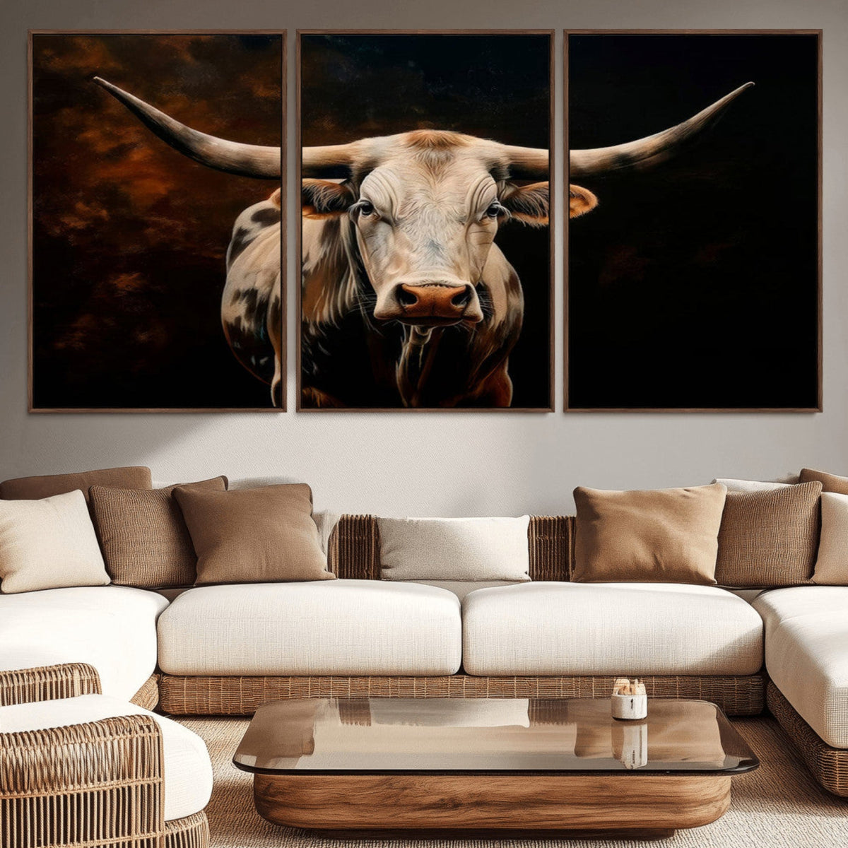 Texas Longhorn Wall Art | 3-Panel Large Texas Longhorn